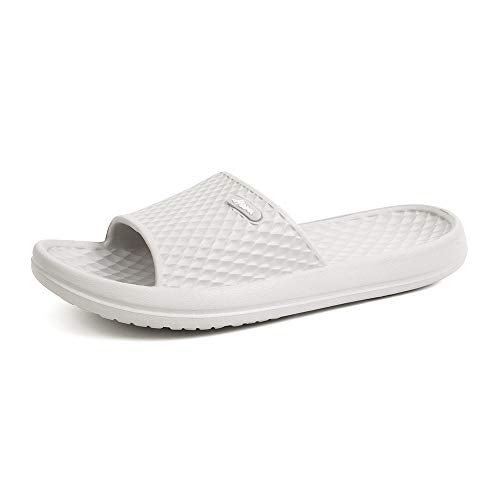 FUNKYMONKEY Women's Shower Slides - Non Slip Quick Drying Sandals for Women – Lightweight Pool Beach Bathroom Slippers Indoor Outdoor(7 M US, Lt Grey) - Image 1