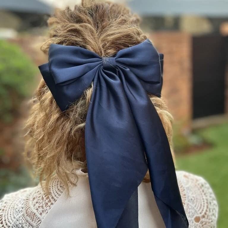 WHISKET Silky Satin Layered Hair Accessories for Women GirlsCute Hair AccessoriesRibbon Bows French Style BlackBlue - Image 3