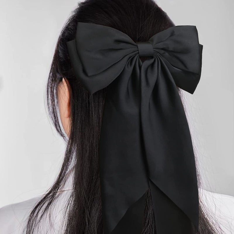 WHISKET Silky Satin Layered Hair Accessories for Women GirlsCute Hair AccessoriesRibbon Bows French Style BlackBlue - Image 2