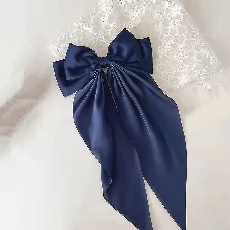 WHISKET Silky Satin Layered Hair Accessories for Women GirlsCute Hair AccessoriesRibbon Bows French Style BlackBlue - Image 5