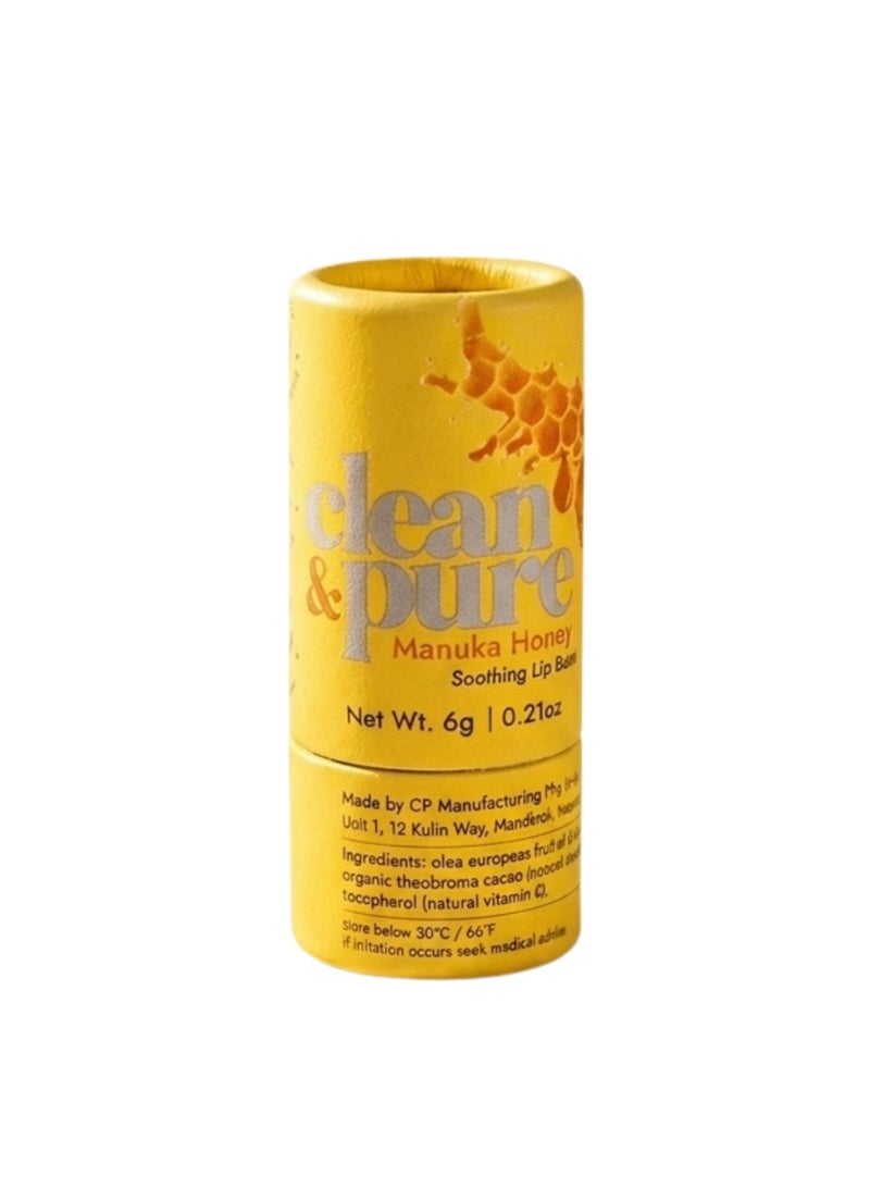 Clean & Pure Manuka Honey Lip Balm Soothing  – 100% Natural, Manuka Honey & Vitamin E for Hydration, Healing & Lip Protection, 6g - Image 1