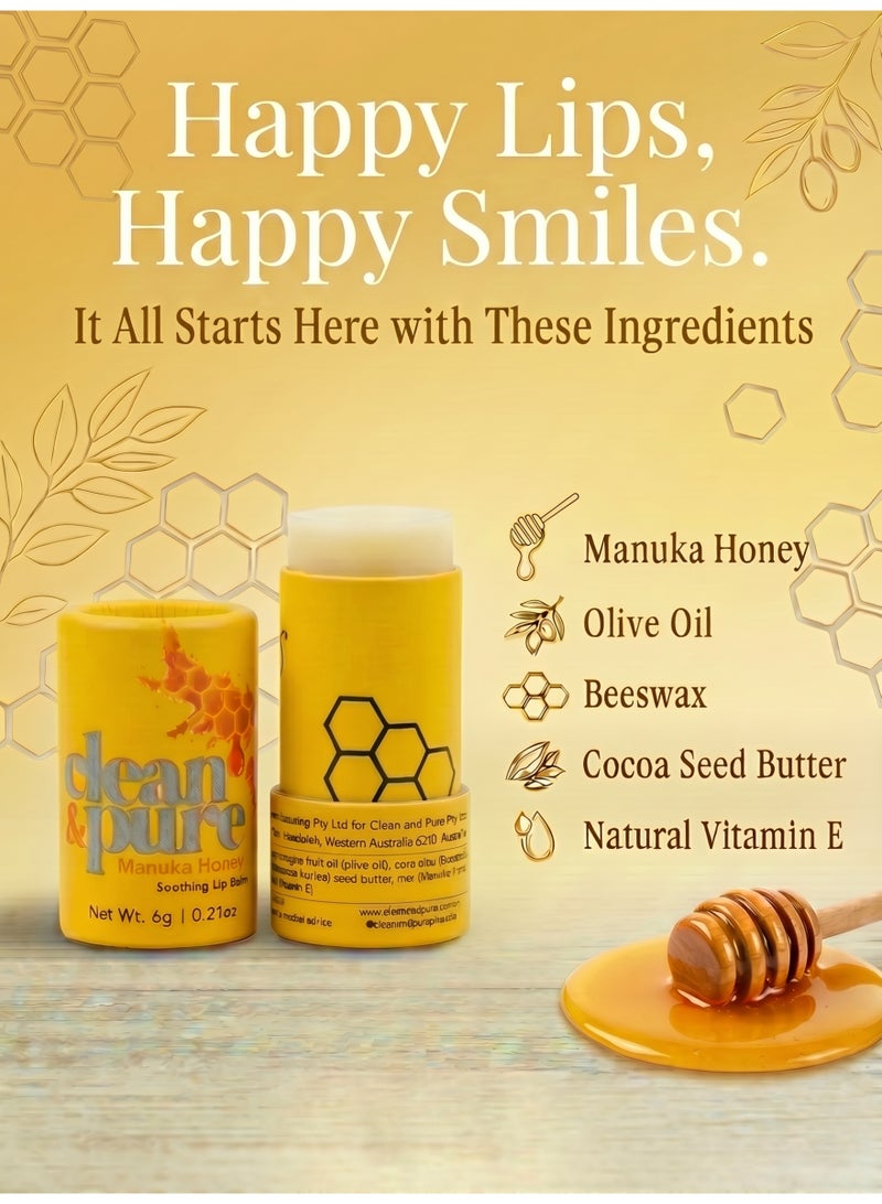 Clean & Pure Manuka Honey Lip Balm Soothing  – 100% Natural, Manuka Honey & Vitamin E for Hydration, Healing & Lip Protection, 6g - Image 3