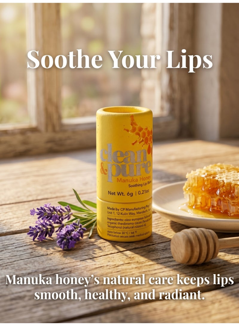 Clean & Pure Manuka Honey Lip Balm Soothing  – 100% Natural, Manuka Honey & Vitamin E for Hydration, Healing & Lip Protection, 6g - Image 2