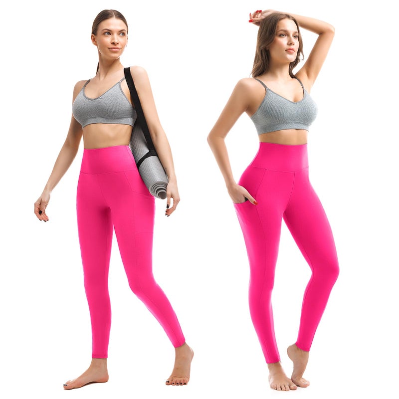 Walifrey Leggings with Pockets for Women, High Waisted Buttery Soft Womens Leggings for Gym Yoga Workout (Pink SM) - Image 2