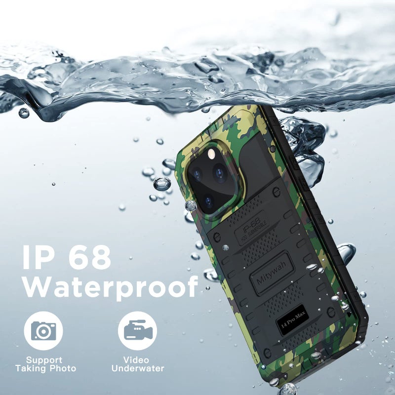 Mitywah Waterproof Case for iPhone 14 Pro Max, Heavy Duty Shockproof Case with Built-in Screen Protector, Full Body Underwater Protective Metal Case 6.7 inch, Camouflage - Image 4