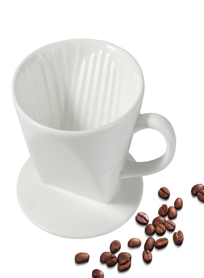 Mongdio Pour Over Coffee Maker, Ceramic Pour Over Dripper, Coffee Pour Over with 3 Holes Flat Bottom, Coffee Accessories for Home, Size 02 White - Image 1