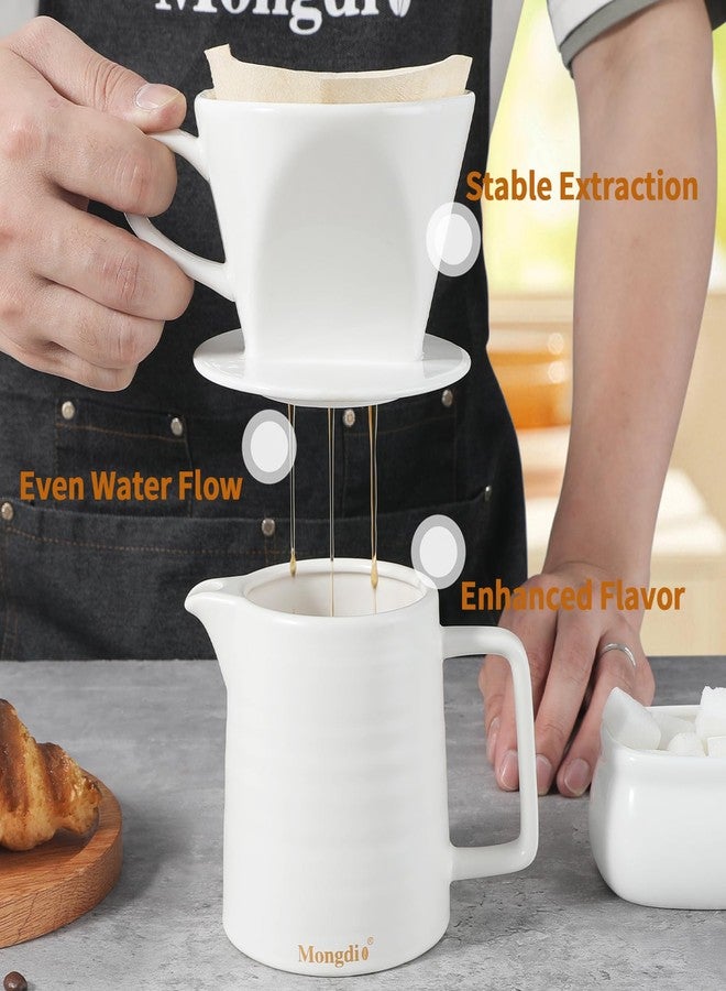 Mongdio Pour Over Coffee Maker, Ceramic Pour Over Dripper, Coffee Pour Over with 3 Holes Flat Bottom, Coffee Accessories for Home, Size 02 White - Image 3