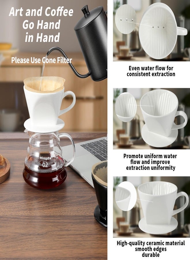 Mongdio Pour Over Coffee Maker, Ceramic Pour Over Dripper, Coffee Pour Over with 3 Holes Flat Bottom, Coffee Accessories for Home, Size 02 White - Image 2