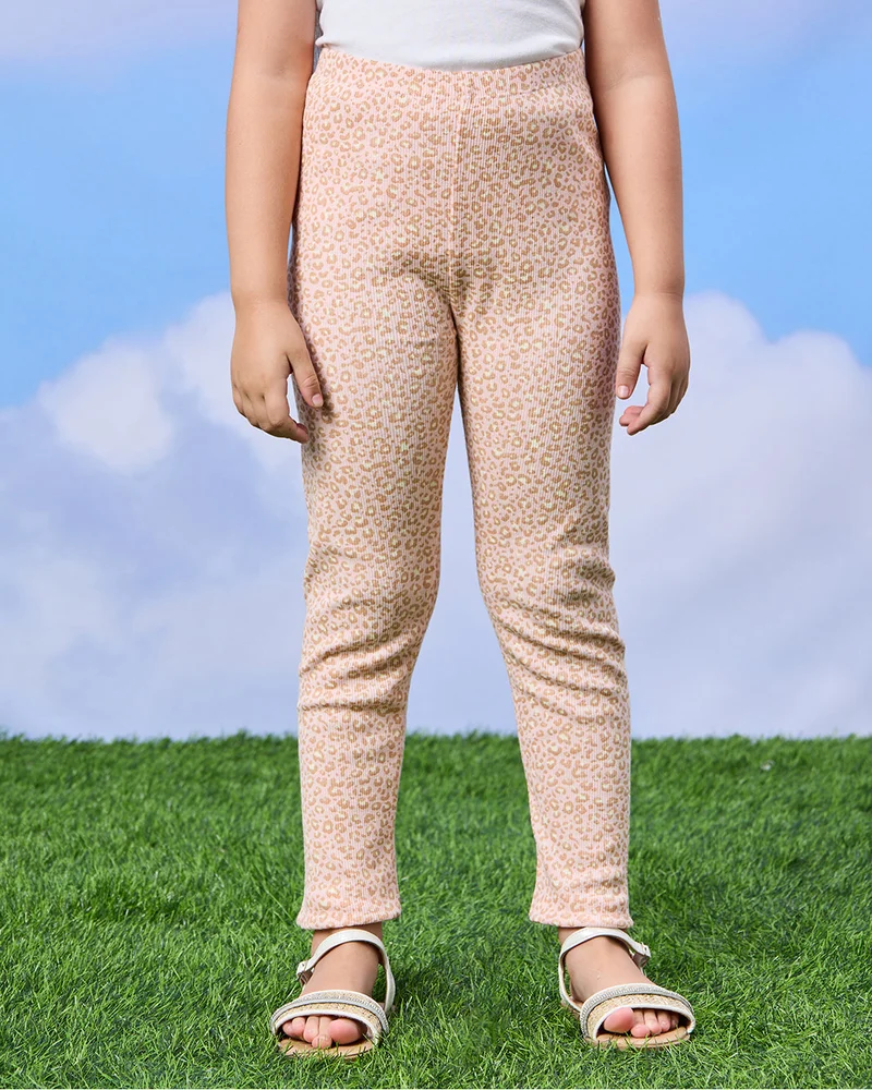 REDTAG Girls Pink Animal Print Leggings