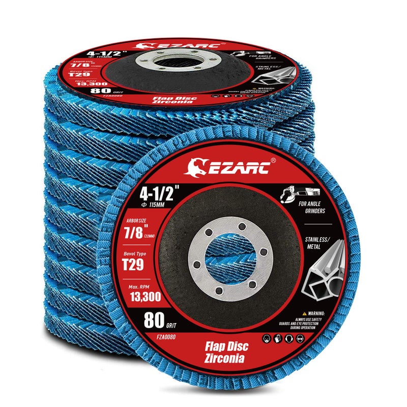 EZARC Flap Discs 80 Grit, 4 1/2 x 7/8-Inch Flap Sanding Disc, Type 29 Zirconia Grinding Wheel for Stainless Steel, Sheet Metal (10 Pack) - Image 1