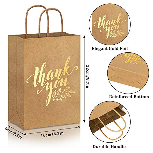 Whaline 16Pcs Thank You Party Bags Gold Foil Kraft Paper Gift Bags Brown Paper Bags with Handle Party Favor Bags for Wedding Birthday Baby Shower Party Favors 63 x 87 x 31inch 4 Styles - Image 5