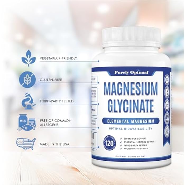 Purely Optimal Magnesium Glycinate 500mg – Sleep Support & Stress Relief – Gentle, High Absorption Magnesium Supplement for Muscle Relaxation, Calm & Nerve Support – 120 Capsules - Image 5