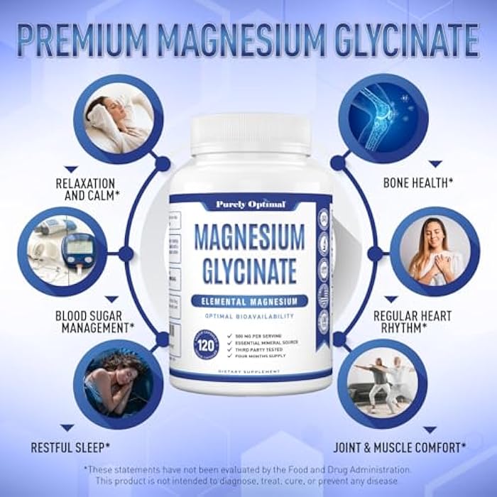 Purely Optimal Magnesium Glycinate 500mg – Sleep Support & Stress Relief – Gentle, High Absorption Magnesium Supplement for Muscle Relaxation, Calm & Nerve Support – 120 Capsules - Image 3