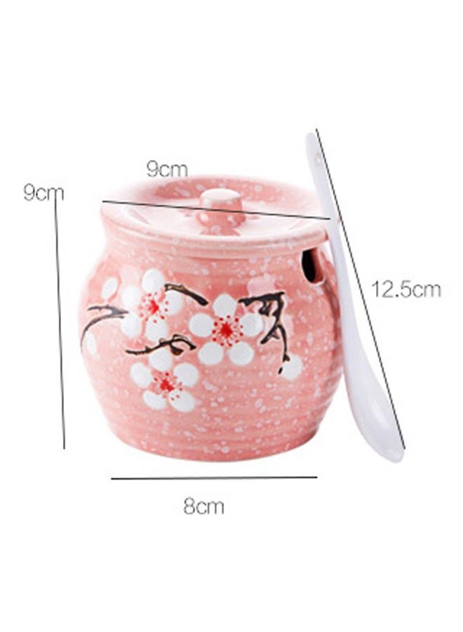123Arts Ceramics Japanese Flower Sugar Bowl Seasoning Pot Salt Pepper Storage Jar with Lid And Spoon free Blue - Image 2