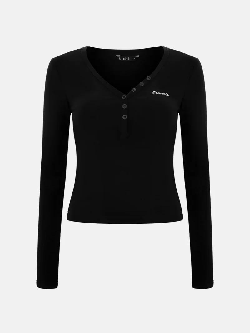 Lichi Knitted longsleeve with buttons and embroidery