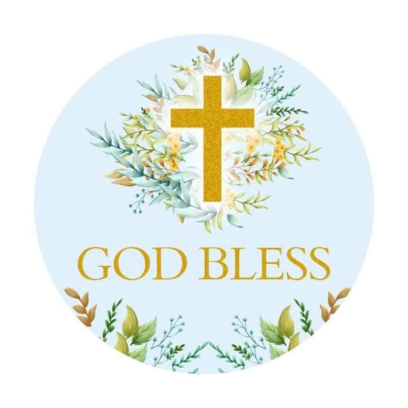 Blue 2 Round 50 Pack Cross Stickers Candy Sticker Labels for Religious Party Baptism Confirmation Christening First Communion Birthday Party Wedding Baby Shower Blue2