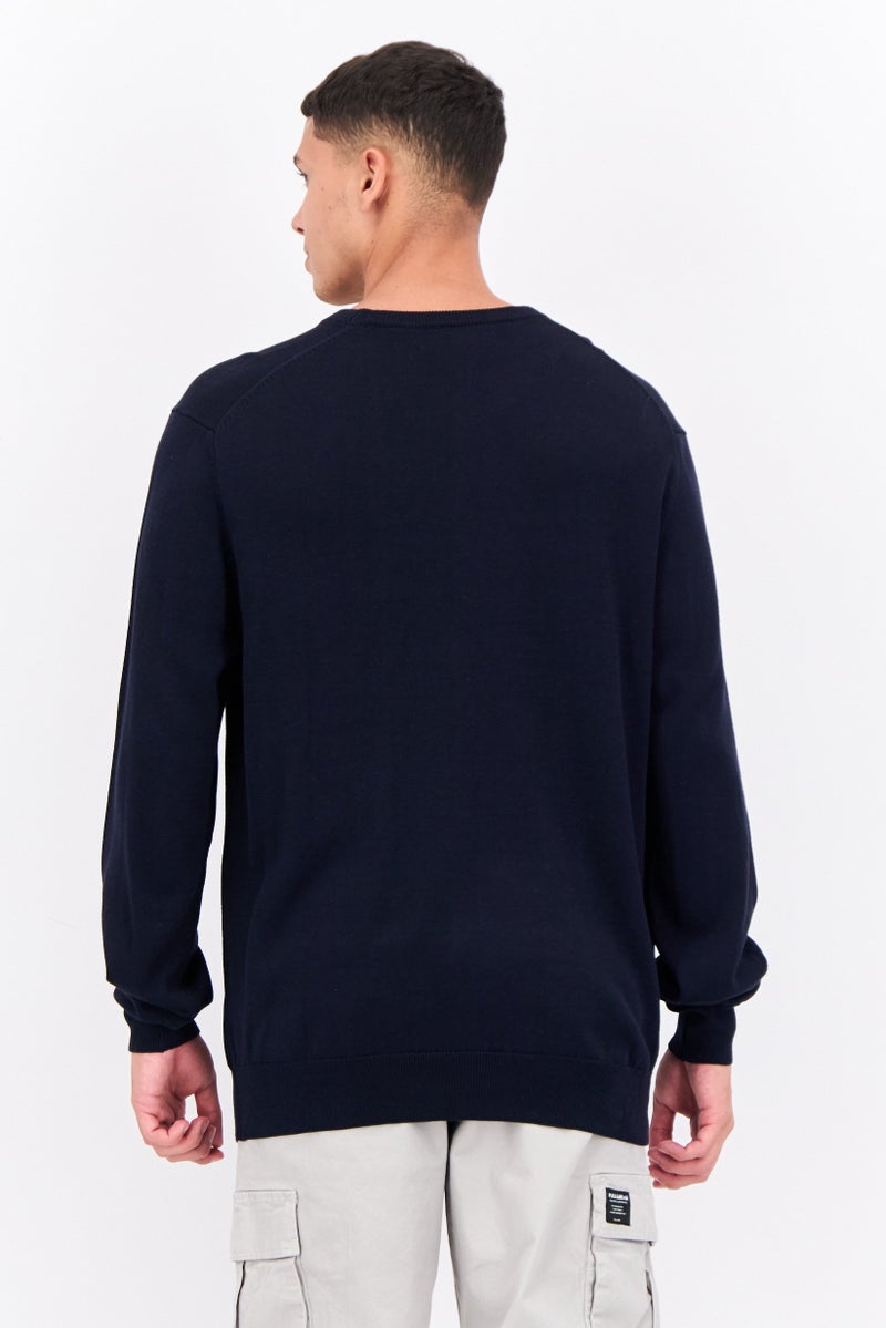 PERRY ELLIS Men Crew Neck Textured Long Sleeves Sweatshirt, Navy  - Image 2