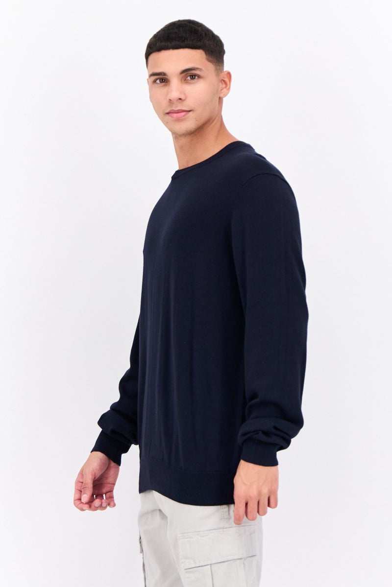 PERRY ELLIS Men Crew Neck Textured Long Sleeves Sweatshirt, Navy  - Image 3