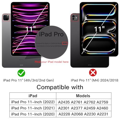Jetech غطاء JETech لجهاز iPad Pro مقاس 11 بوصة موديل 202220212020 الجيل 4 و 3 و 2 مع دعم لحامل القلم وشحن القلم الثاني غطاء لوحي نحيف مع ظهر TPU ناعم وظيفة الاستيقاظ التلقائي باللون الأسود - Image 3
