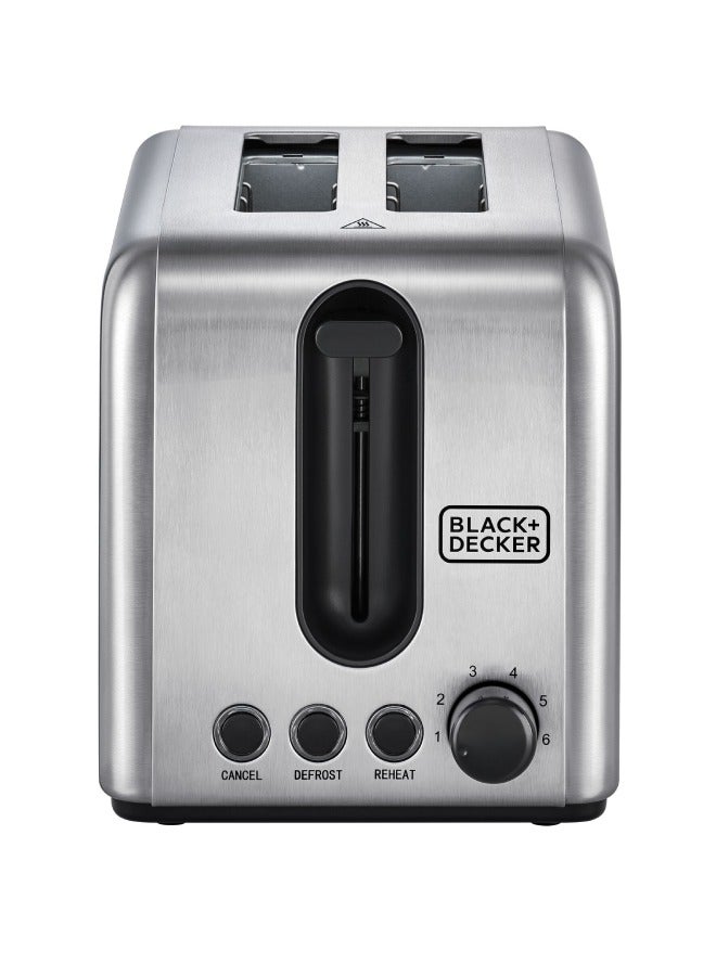 BLACK+DECKER Toaster, 2-Slice, Stainless Steel, Dual-Side Heating, 6 Browning Levels, Defrost, Reheat, Cancel Functions, Wide 36mm Slots, Removable Crumb Tray, Sleek Design, 1050 W ET244-B5 Silver - Image 4