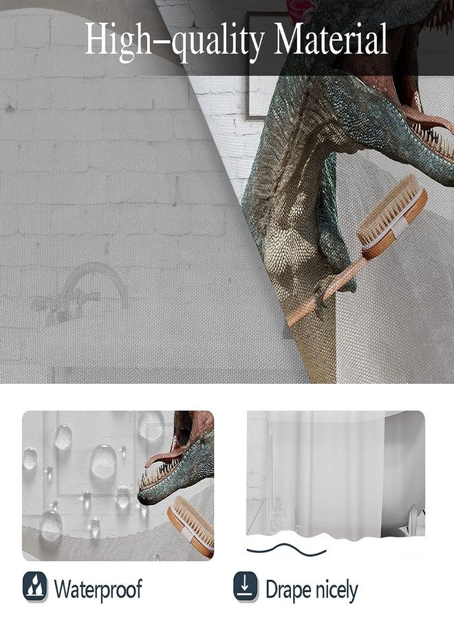 Coxila Funny Dinosaur Shower Curtain Dino Kid Cute Cartoon Children Animal Monster Fun Girl Boy White and Grey 60x72 Inch Polyester Fabric 12 Pack Plastic Hooks - Image 3