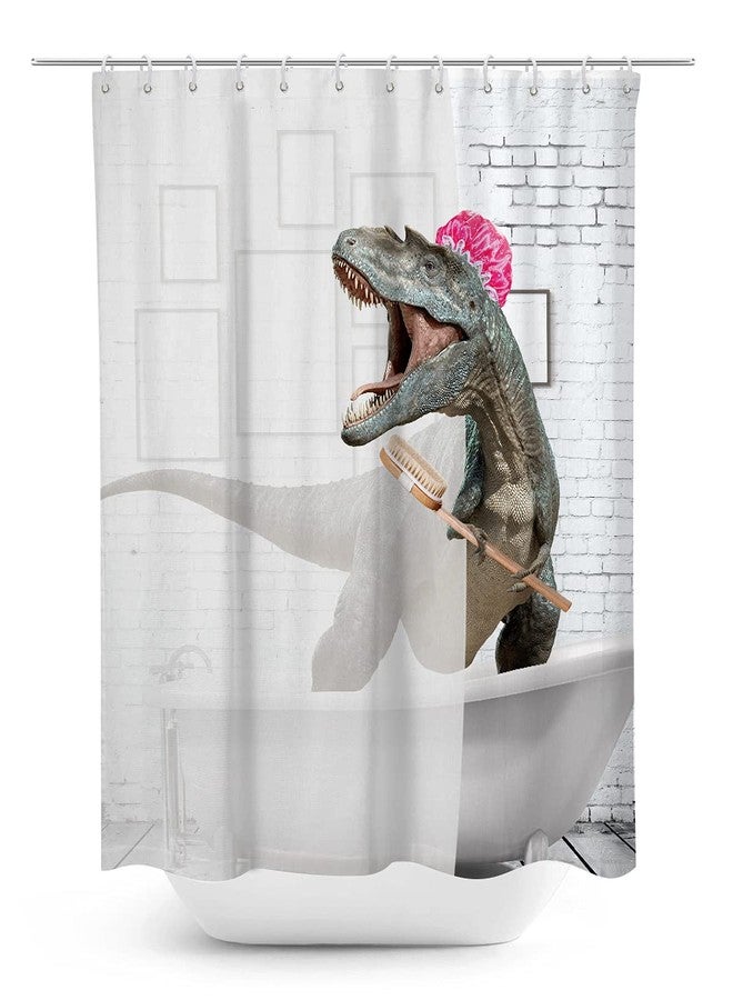 Coxila Funny Dinosaur Shower Curtain Dino Kid Cute Cartoon Children Animal Monster Fun Girl Boy White and Grey 60x72 Inch Polyester Fabric 12 Pack Plastic Hooks - Image 1