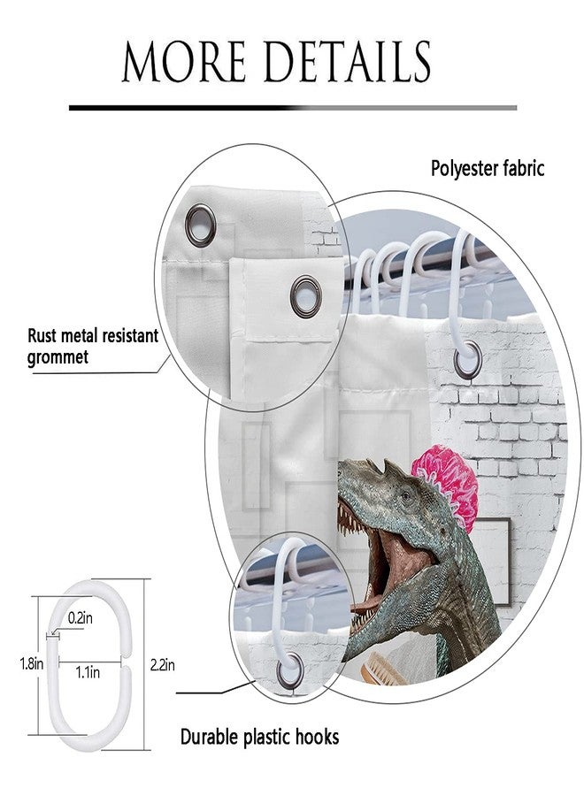 Coxila Funny Dinosaur Shower Curtain Dino Kid Cute Cartoon Children Animal Monster Fun Girl Boy White and Grey 60x72 Inch Polyester Fabric 12 Pack Plastic Hooks - Image 2