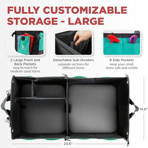 TRUNKCRATEPRO Teal Car Accessories Trunk Organizer Premium Multi Movable Compartments Collapsible car organizer, trunk organizer for Car, Suv, Automotive, gifts (Large Capacity) - Image 2