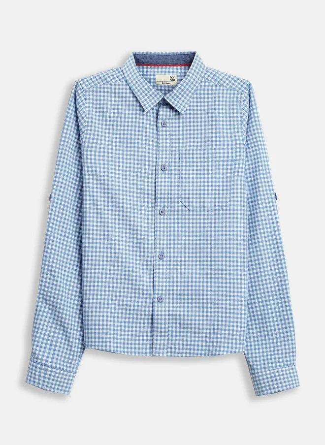 بونكيدز BONKIDS Boys Gingham Checks Opaque Checked Casual Shirt