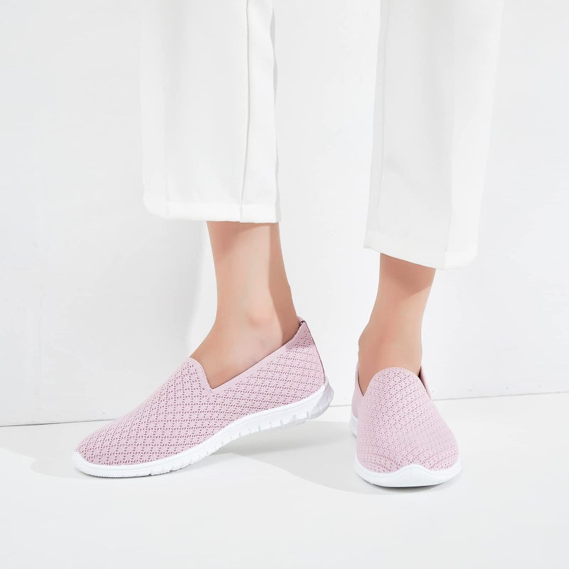 BABUDOG Women's Mesh Flats Shoes Breathable Slip on Shoes Casual Black and White Flats Comfortable Walking Shoes(Pink.US9) - Image 3