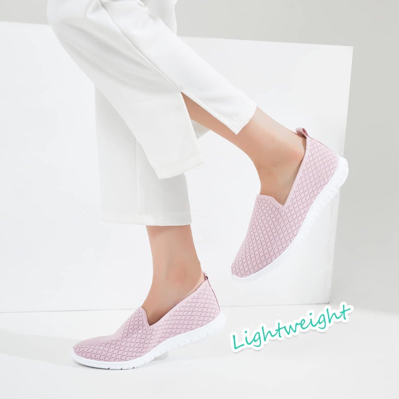 BABUDOG Women's Mesh Flats Shoes Breathable Slip on Shoes Casual Black and White Flats Comfortable Walking Shoes(Pink.US9) - Image 2