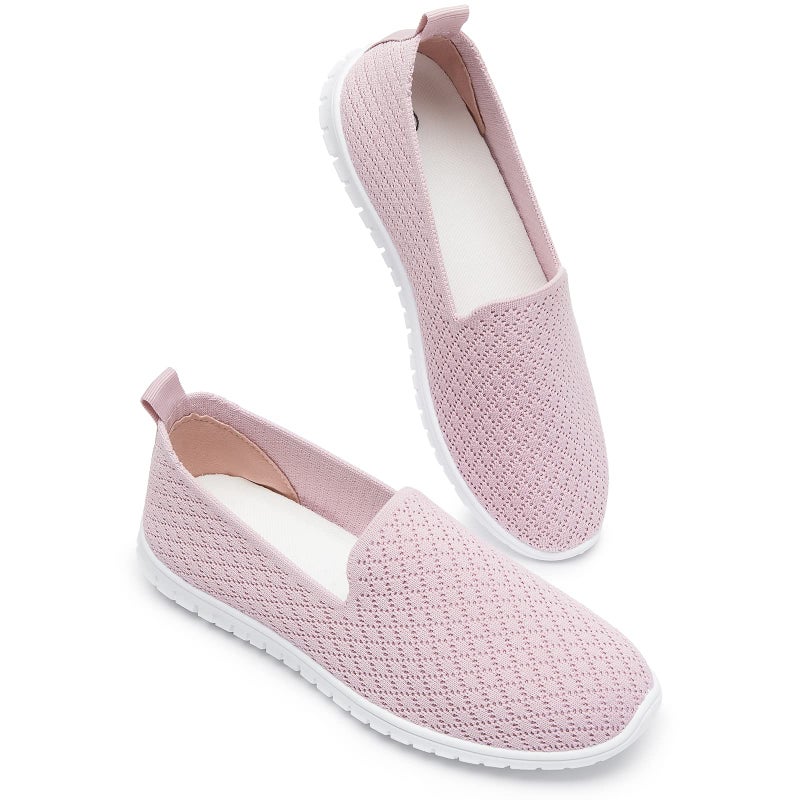 BABUDOG Women's Mesh Flats Shoes Breathable Slip on Shoes Casual Black and White Flats Comfortable Walking Shoes(Pink.US9) - Image 1