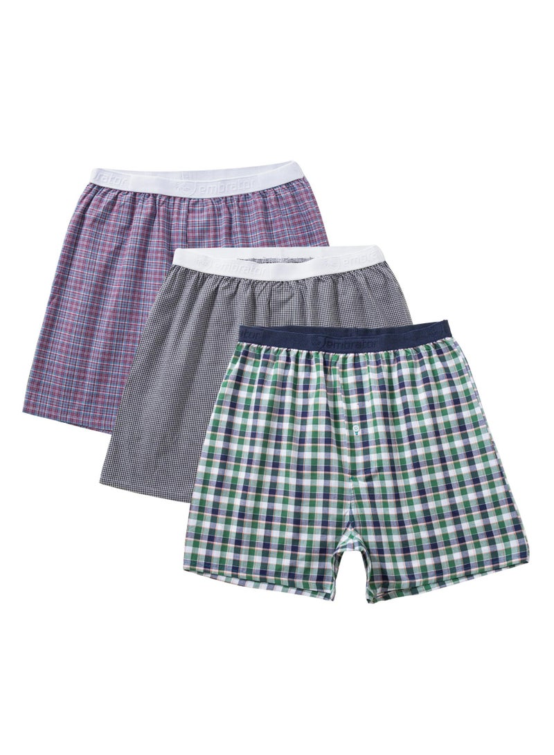 embrator Pack of 3 Woven Classic Cotton Boxer Shorts for Men - Image 2