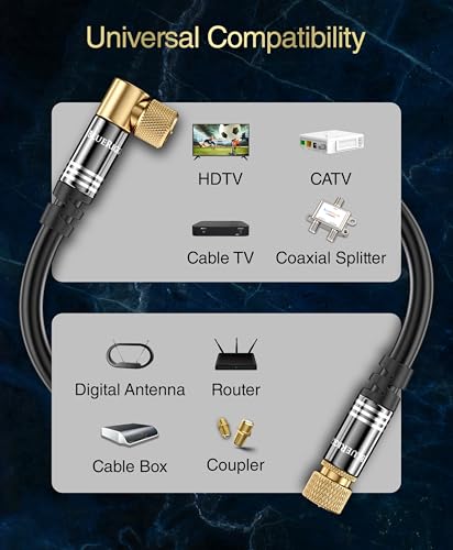 BlueRigger كابل كواكسيال BlueRigger RG6 (15 قدم، موصل ذكر F نوع بزاوية 90° إلى مستقيم، مطلي بالذهب، محمي ثلاث مرات) - Image 4