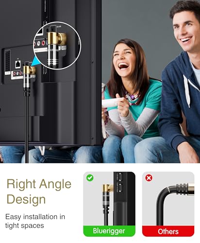 BlueRigger كابل كواكسيال BlueRigger RG6 (15 قدم، موصل ذكر F نوع بزاوية 90° إلى مستقيم، مطلي بالذهب، محمي ثلاث مرات) - Image 2