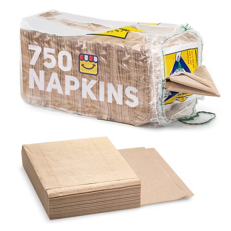 Shop Square (750-Pack) Brown Napkins - Bulk Unbleached, Natural & Rustic Kraft Paper Napkins - Eco-Conscious Disposable Kitchen Tissue Supplies for Home, Parties, Restaurant, BBQ - 12x12â€ Unfolded - Image 1