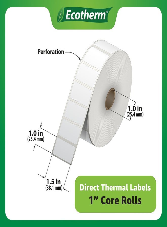 Ecotherm ملصقات حرارية مقاس 1.5 بوصة × 1 بوصة | 6 لفات | 11400 ملصق | متوافقة مع طابعات الملصقات الحرارية من زيبرا، جودكس، أركسكان، آي دي بي آر تي، أوفنوفا وغيرها | ملصقات لاصقة بيضاء فارغة من إيكوثيرم - Image 3