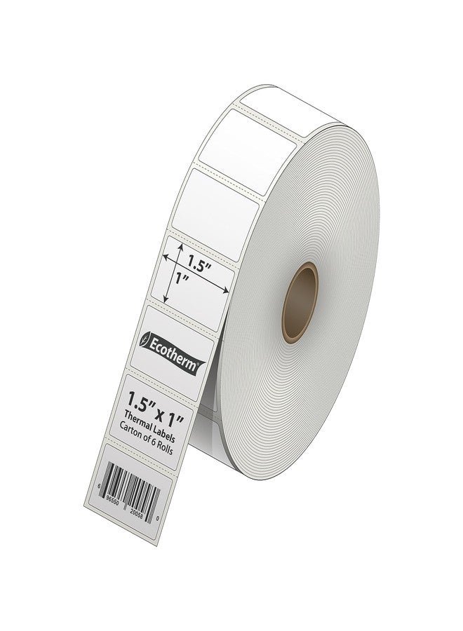 Ecotherm ملصقات حرارية مقاس 1.5 بوصة × 1 بوصة | 6 لفات | 11400 ملصق | متوافقة مع طابعات الملصقات الحرارية من زيبرا، جودكس، أركسكان، آي دي بي آر تي، أوفنوفا وغيرها | ملصقات لاصقة بيضاء فارغة من إيكوثيرم - Image 2