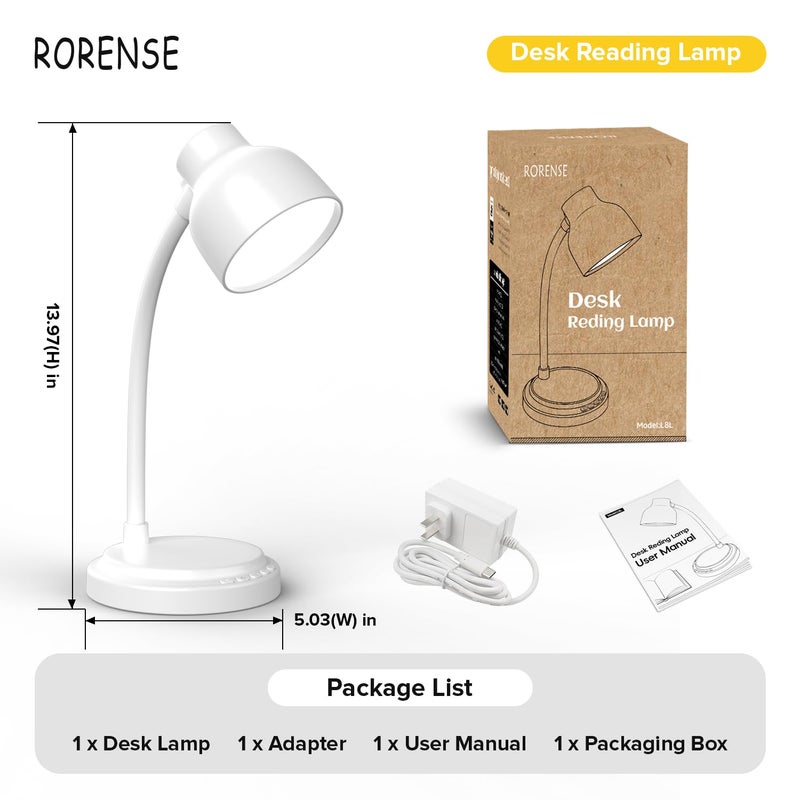 RORENSE LED Desk Lamp With 96 LEDs,High lumens Table lamp,Desk Lamp for Office Home,4 Brightness Dimmable Flexible Table Lamp,Reading Light with a Timer Function for Bedside, Office, and Study Desk Use(White) - Image 5