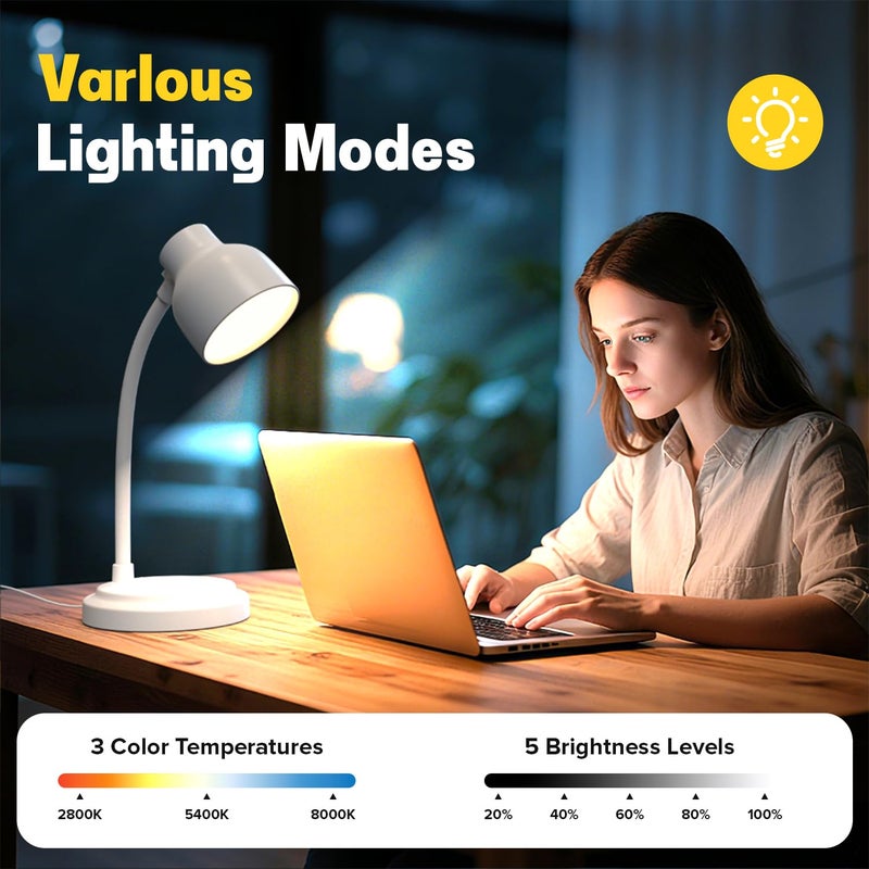 RORENSE LED Desk Lamp With 96 LEDs,High lumens Table lamp,Desk Lamp for Office Home,4 Brightness Dimmable Flexible Table Lamp,Reading Light with a Timer Function for Bedside, Office, and Study Desk Use(White) - Image 2