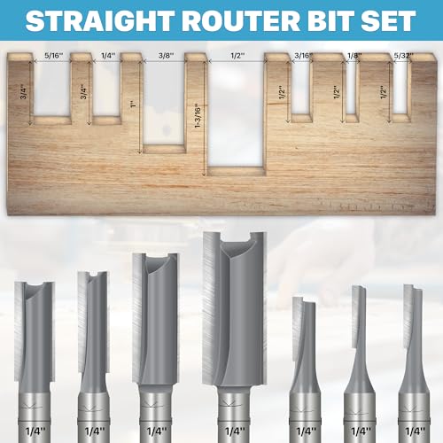 KEENTECH 7Pcs Straight Router Bit Set 1/4 Shank, Cutting Dia 1/8" 5/32“ 3/16” 1/4“ 5/16” 3/8“ 1/2”, Straight Router Bit for Woodworking - Image 2