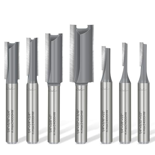 KEENTECH 7Pcs Straight Router Bit Set 1/4 Shank, Cutting Dia 1/8" 5/32“ 3/16” 1/4“ 5/16” 3/8“ 1/2”, Straight Router Bit for Woodworking - Image 1