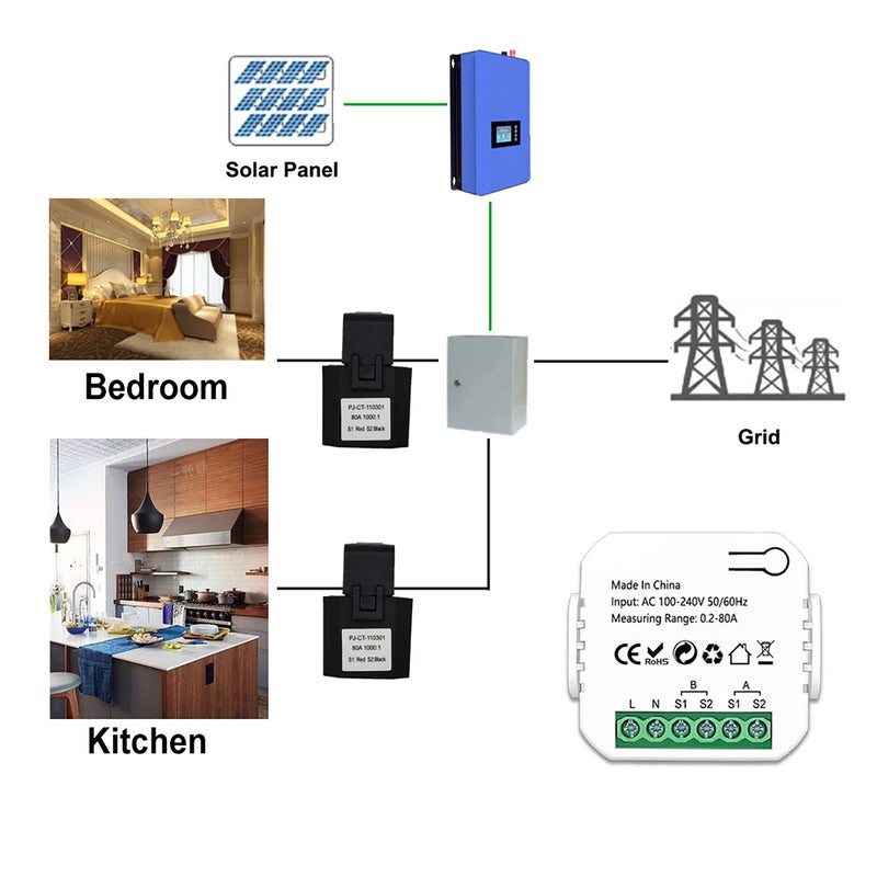 Tuya Wifi Intelligent Energy Meter Solar PV System Power Production Consumption Bidirectional Monitoring Meter Mobilephone APP Control Power Monitor with CT - Image 5