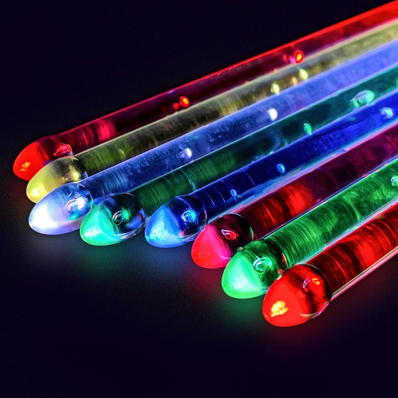 هامي أعواد طبلة مضيئة بتقنية LED، 15 لونًا متغيرًا، تدعم الشحن عبر USB مع مفتاح فتح، مصنوعة من مادة البوليمر PC، متينة واحترافية للتدريب الموسيقي للأطفال والكبار (قطعتان لكل عبوة) - Image 1