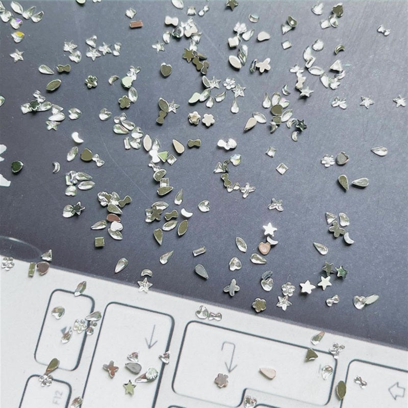 Sevgob 1000PCS Silver Mini Rhinestones Nail Art Charms Multi Shape Crystal Flat Back Nail Gems 3D Moon Heart Star Flower Nail Diamonds Kawaii Nail Crafts Acrylic Nail Rhinestone for Women Girls DIY Manicure - Image 2
