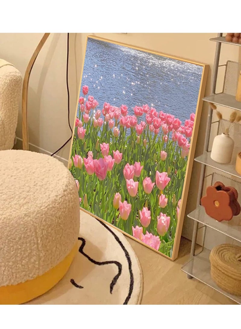 KASTWAVE Paint by Numbers for Adults Beginner and Kids Number Flowers Rolled Wrinkle Free Canvas DIY Oil Painting Kit Pink Tulips Without Frame - Image 2