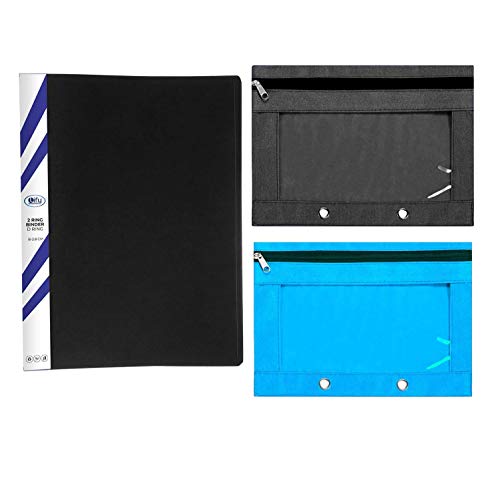 Lify 2 Pack Pencil Pouch, Zipper Pencil Case, Cosmetic Bag, Travel Pouches - Grey & Blue | 2D A4 Size 2 Ring Binder Box Board Project File for Documents & Certificate (1) - Black - Office Stationery - Image 1