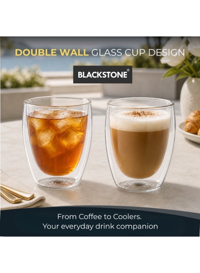 BLACKSTONE Double Wall Glass Tumbler 350ml Set of 2 Clear Coffee Cups for Espresso Arabic Coffee and Tea, DG831 - Image 3