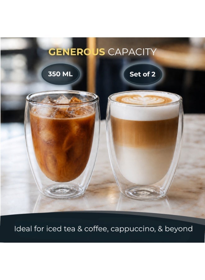 BLACKSTONE Double Wall Glass Tumbler 350ml Set of 2 Clear Coffee Cups for Espresso Arabic Coffee and Tea, DG831 - Image 4