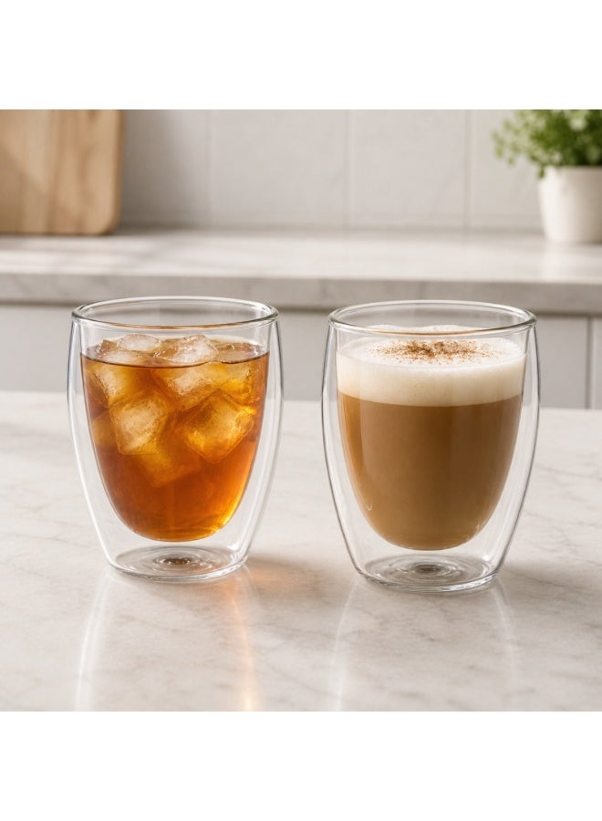 BLACKSTONE Double Wall Glass Tumbler 350ml Set of 2 Clear Coffee Cups for Espresso Arabic Coffee and Tea, DG831 - Image 2